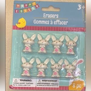 Bunny Erasers Easter Basket Filler White Pink Rabbits Pencil Toppers 8 Pack NWT